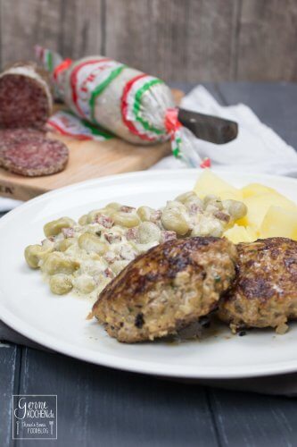 Pick-Salami-Frikadellen mit dicken Bohnen