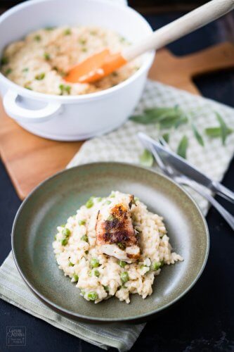 Risotto mit Erbsen und Saltimbocca vom Seeteufel