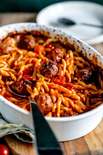 Strozzapreti mit Meatballs aus dem Ofen